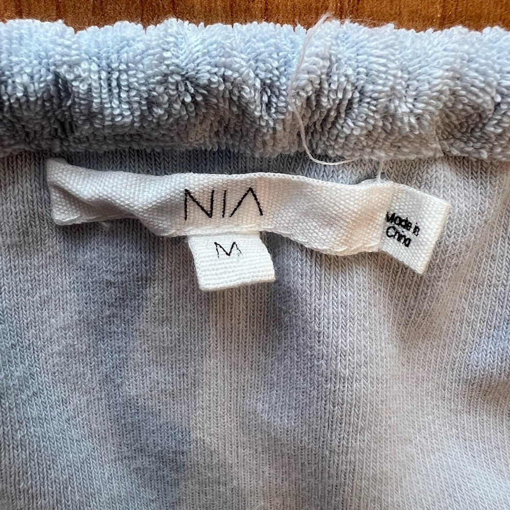 NIA Light Blue Terry Mini Dress Cotton Blend Tie Front Size M - Picture 7 of 11